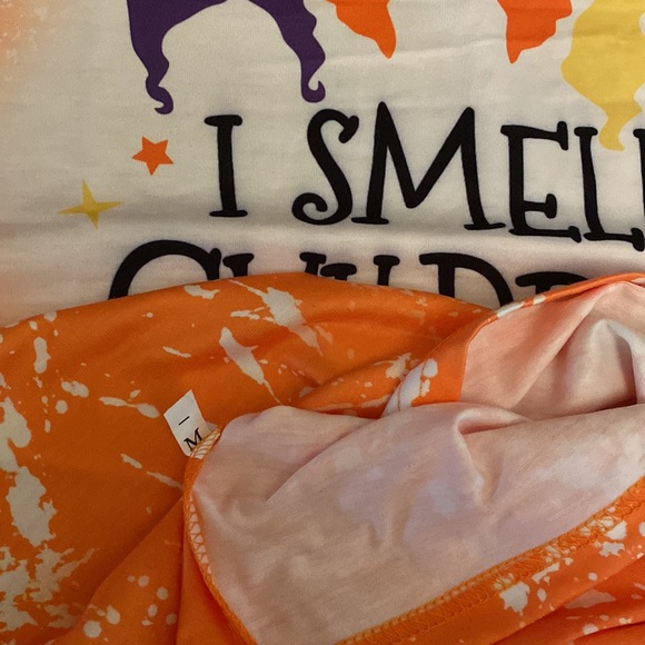 NWOT MD Orange & White Speckled Paint Splatter Halloween Short Sleeve Top - Picture 8 of 8